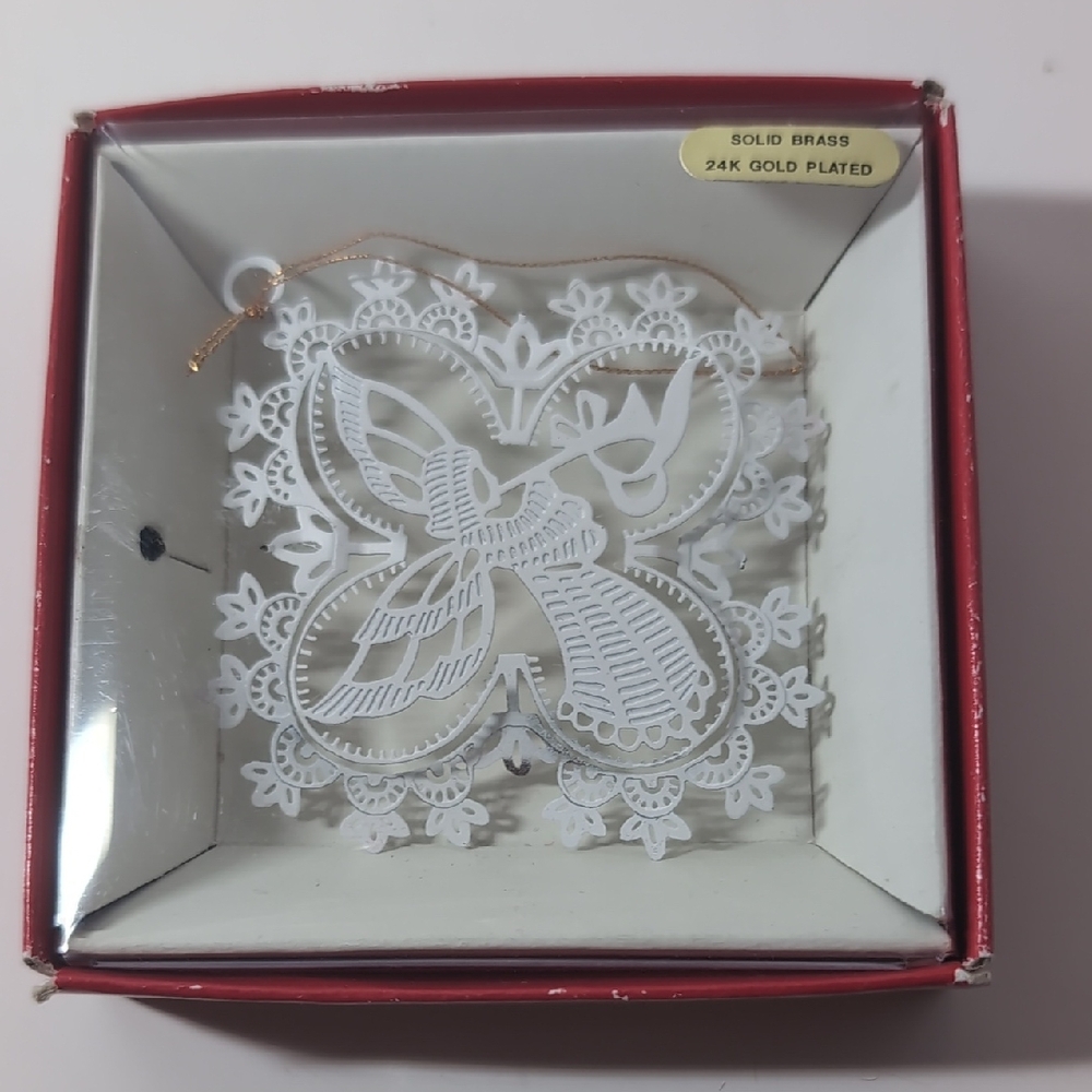 Vintage Solid Brass 24K Gold Plated Gold Plated Angel Ornament, IOB